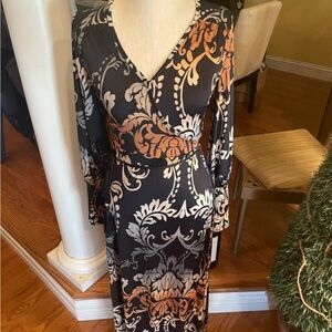 Elegant Black and Brown Patterned Maxi Dress